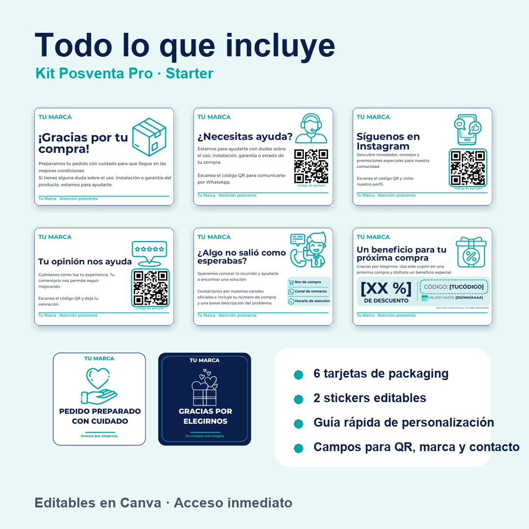Vista completa de las seis tarjetas y dos stickers incluidos